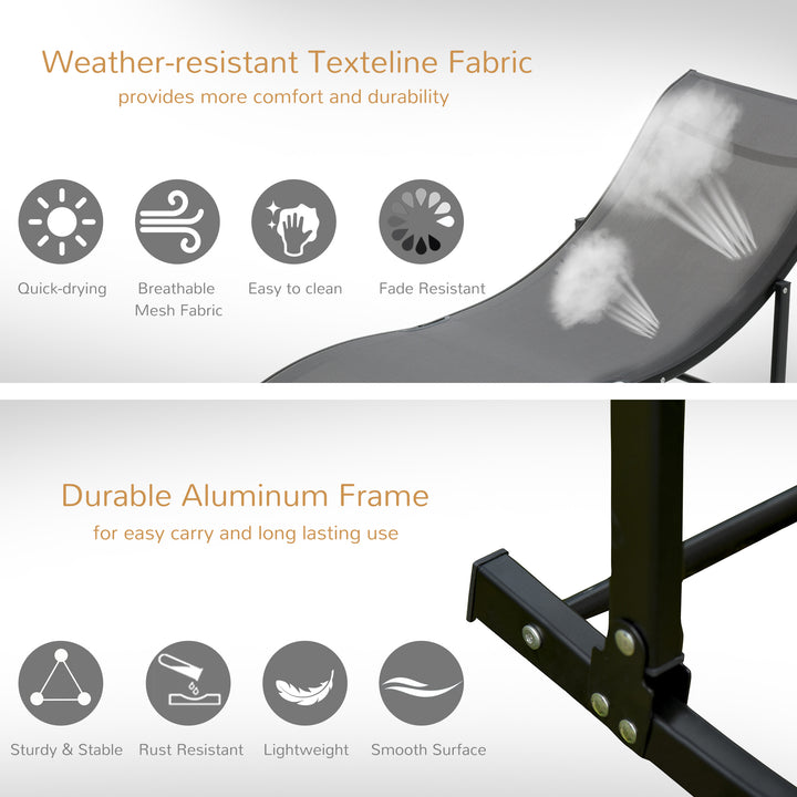 MCL Set of 2 S-shaped Foldable Lounge Chair Sun Lounger Reclining Outdoor Chair for Patio Beach Garden, Grey