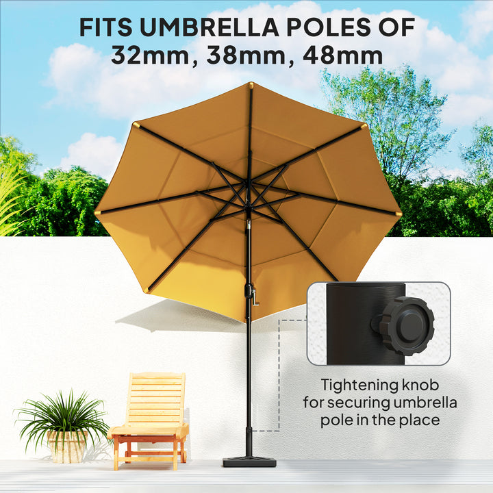 Garden Parasol Base, 15kg HDPE Outdoor Umbrella Stand Parasol Stand with Cut-Out Design, Sun Umbrella Base for 32, 38, 48 mm Poles, Black