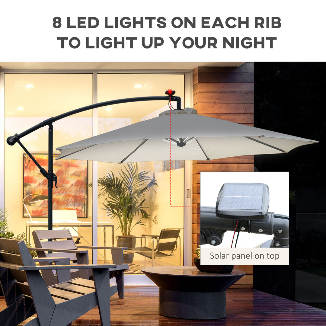 Umbrella Parasol W/Solar Powered LED strips, Φ2.95x2.45H m-Cream