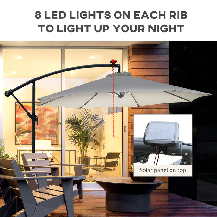 Umbrella Parasol W/Solar Powered LED strips, Φ2.95x2.45H m-Cream