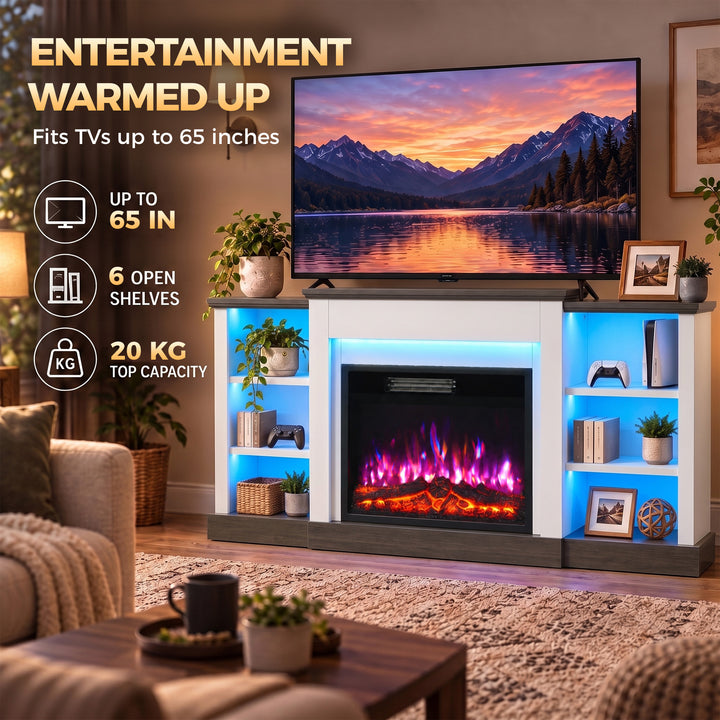 Electric Fireplace TV Stand 138cm, LED Strips, Adjustable Flame - view 4