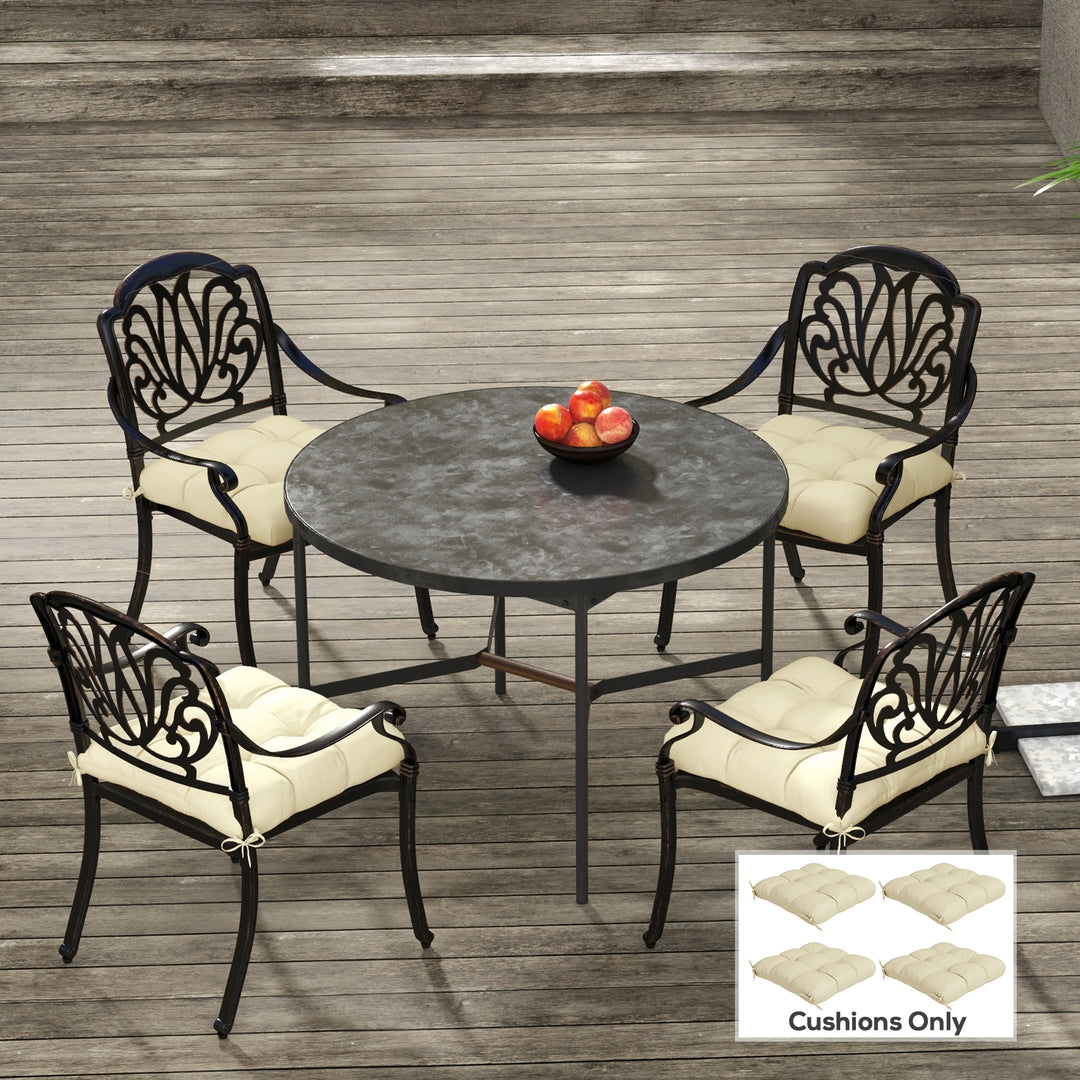 4-Piece Seat Cushion Pillows Replacement, Patio Chair Cushions Set with Ties for Indoor Outdoor, Beige