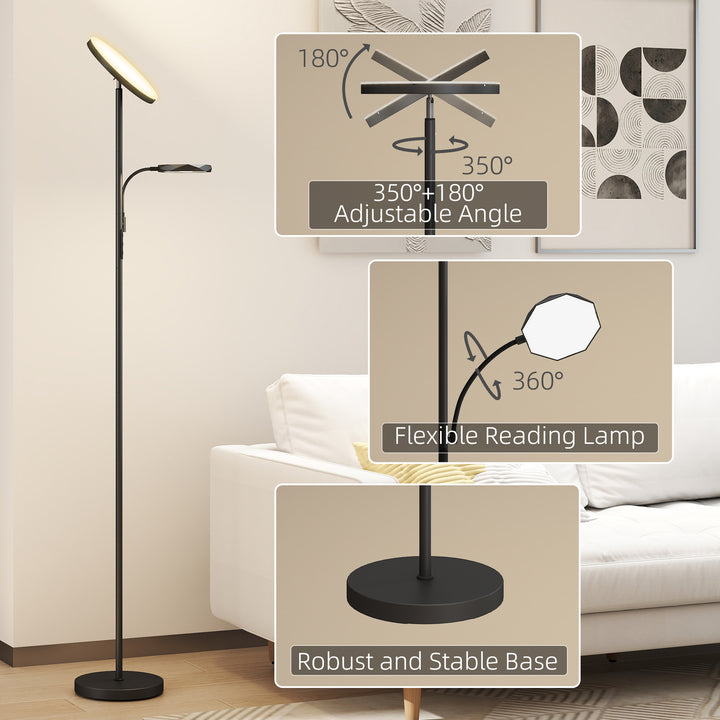 LED Floor Lamp for Living Room, Stepless Dimmable Standing Lamp, Mother and Child Uplighter with Reading Light, 4 Scene Modes, 2700K-6500K Colour Temps, 4 Brightness Levels, Remote Control