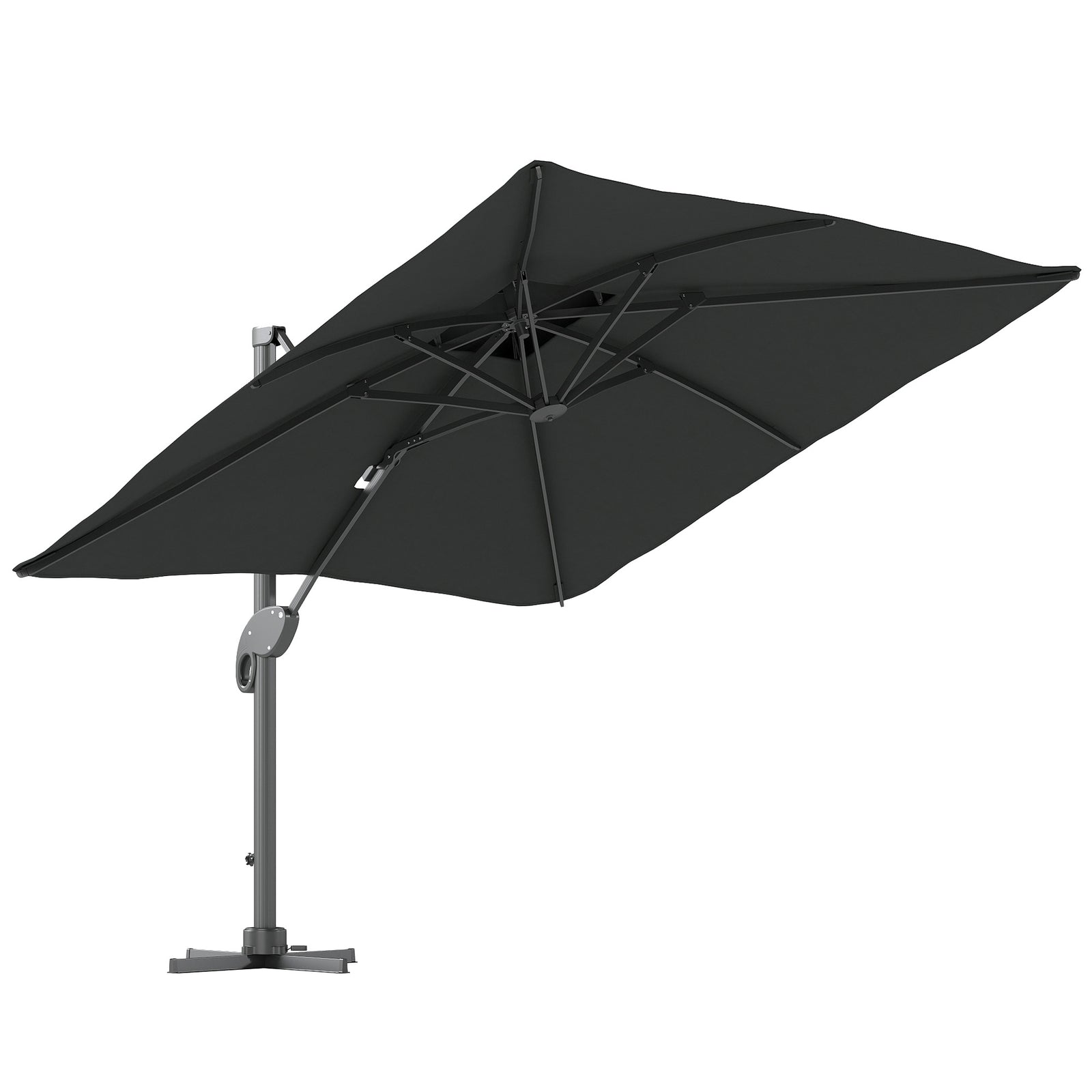 3m Thick Fabric Cantilever Garden Parasol, with Cross Base - Grey