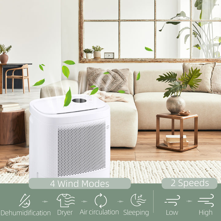 HOMCOM 10L/Day 2200ML Portable Quiet Dehumidifier with WiFi Smart App Control, Electric Moisture Air Dehumidifier for Home Laundry Basement