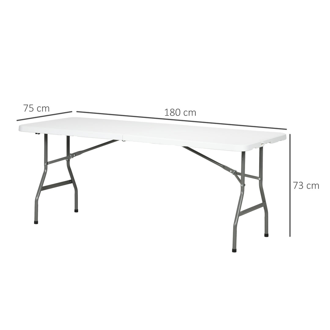 Outsunny 180 x 75cm Folding Garden Table, Outdoor HDPE Picnic Table for 6, Rectangular Patio Table with Metal Frame, White