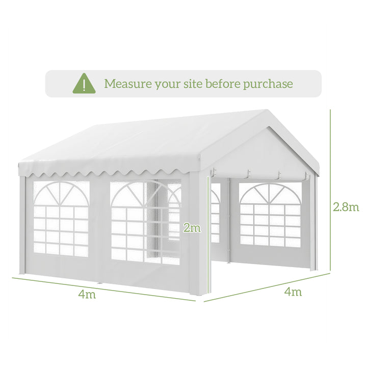 Outsunny Portable Party Tent 4m x 4m Carport Shelter with Removable Sidewalls, Double Doors, Heavy Duty, White | Aosom UK