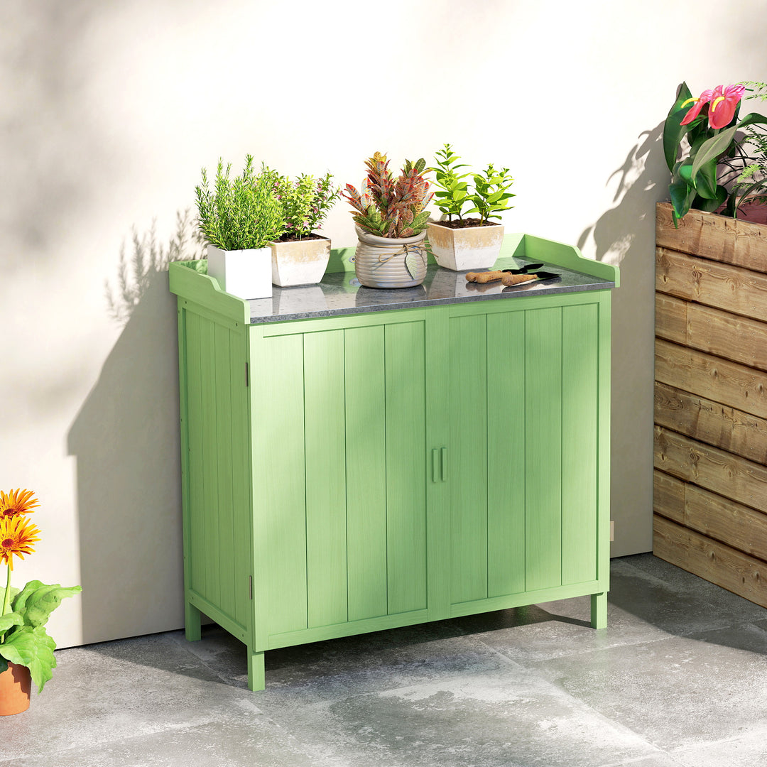 Wood Garden Storage Cabinet, Outdoor Tool Shed, Potting Bench Table wi