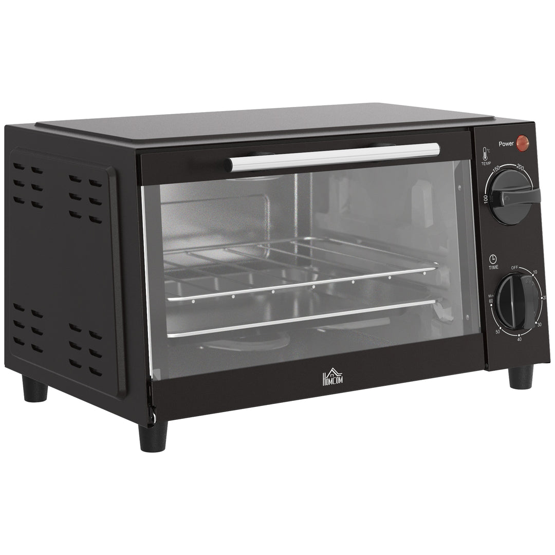 MCL Mini Oven, 9L Countertop Electric Grill, Toaster Oven with Adjustable Temperature, Timer, Dishwasher Safe Baking Tray and Wire Rack, 750W, Black