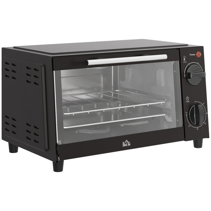 MCL Mini Oven, 9L Countertop Electric Grill, Toaster Oven with Adjustable Temperature, Timer, Dishwasher Safe Baking Tray and Wire Rack, 750W, Black