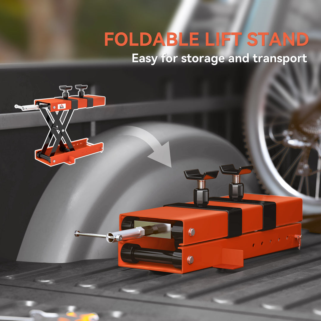 500 kg Motorcycle Scissor Lift Jack, Heavy Duty Steel Adjustable Motorbike Lifting Hoist Stand with Safety Pin, Foldable Lifter for Dirt Bike Repair Maintenance, 45x15 cm Large Platform, Orange