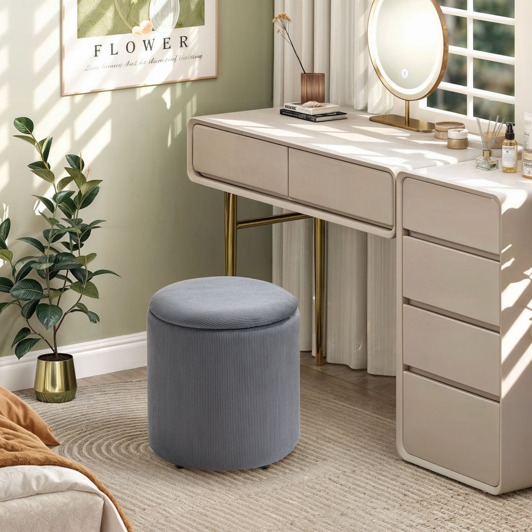 Set of Two Corduroy Storage Ottomans - Grey