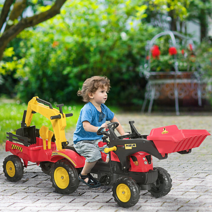 HOMCOM Kids Controllable Excavator Plastic Ride On Pedal Truck Red/Yellow