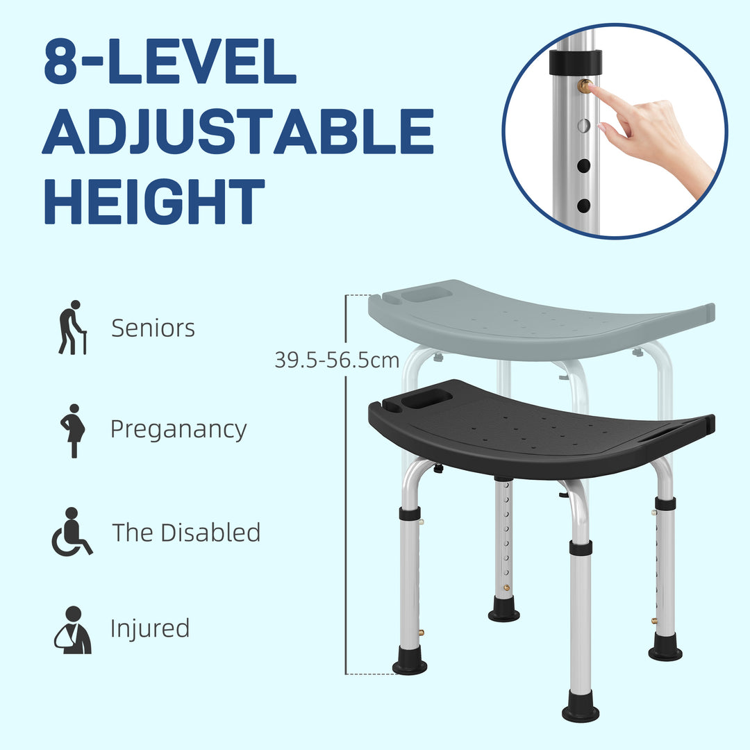 Height Adjustable Bath Stool, Aluminium Shower Stool with Non-Slip Pads for Elderly, Disabled, Seniors, Pregnant, Black
