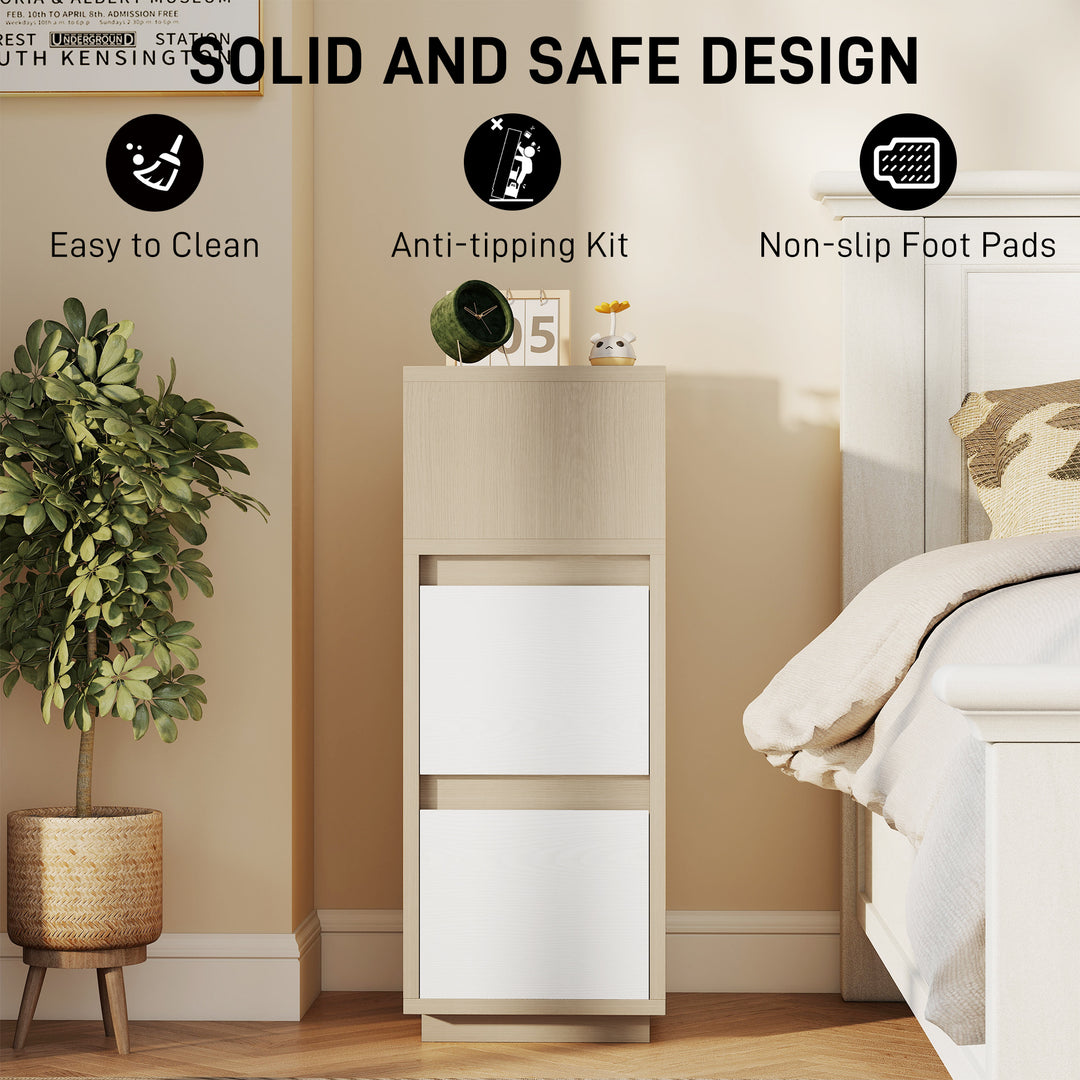 Slim Bedside Table, Narrow Bedside Cabinet with Open Shelf and 2 Drawers for Bedroom, Living Room