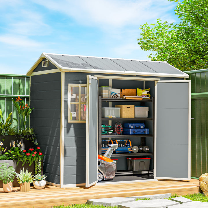8 x 4 ft Plastic Garden Shed, Wood-Effect Outdoor Storage Shed with Fl