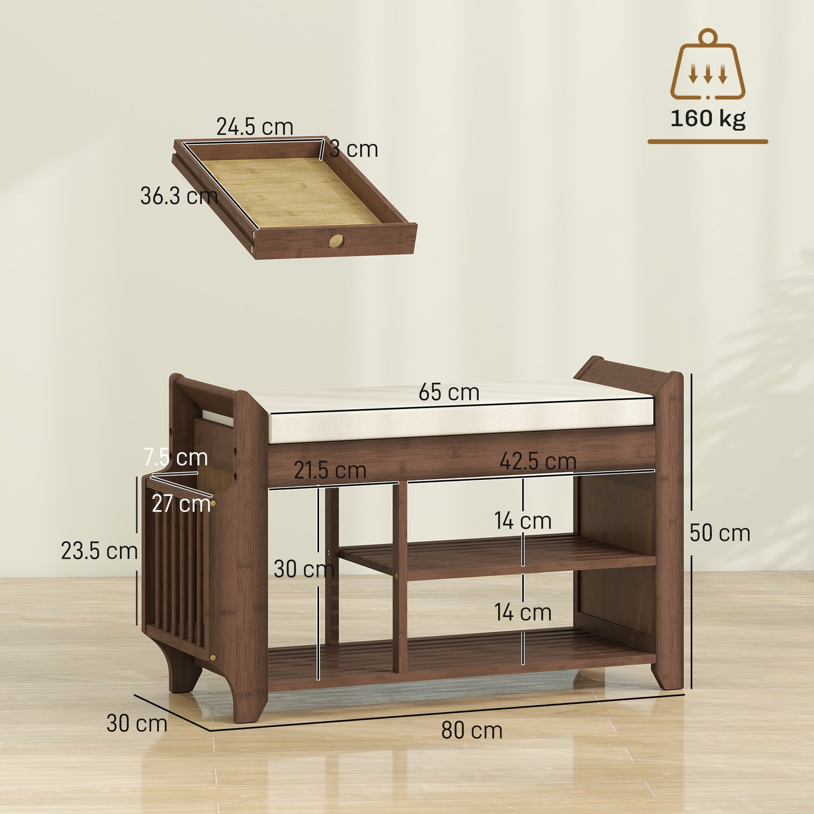 Shoe Bench 2-Tier Boot Section Entryway Storage Bench Cushioned Seat 8