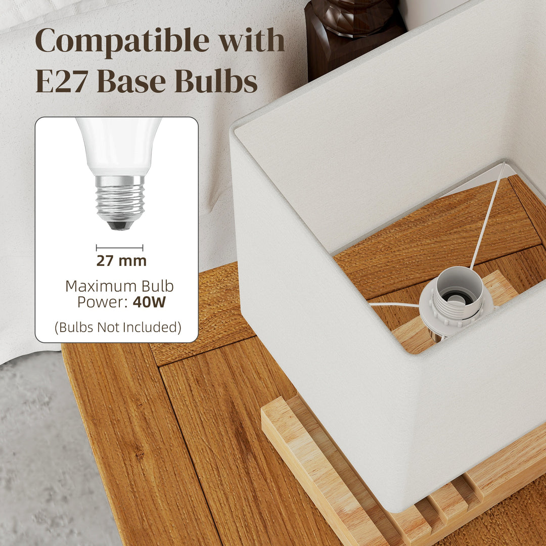 Bedside Lamp with USB A+C Charging Ports and 3 Phone Stands, Modern Table Lamp with Solid Wood Base and Fabric Shade for Bedroom Living Room Office, E27 Socket, Bulb Not Included