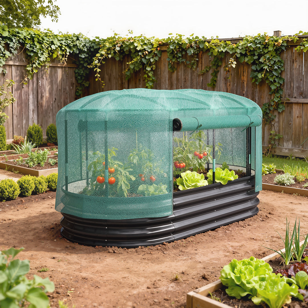 Galvanised Raised Garden Bed Kit with Self Watering System and Mesh Cover, Garden Boxes, 6x3Ft