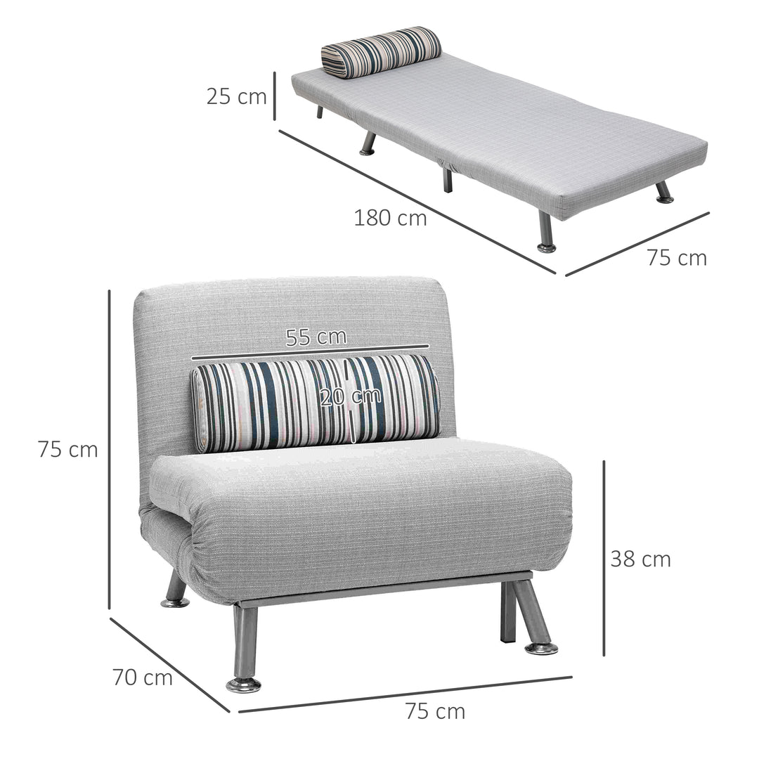 HOMCOM Single Sofa Bed, 1 Person Sleeper Foldable Lounge with Pillow, Grey | Aosom UK