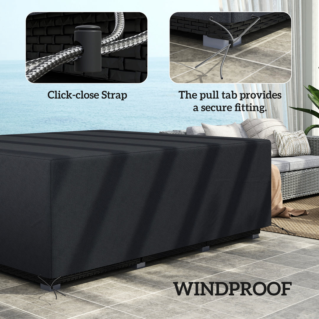 600D Oxford Outdoor Garden Furniture Sofa Set Cover, Waterproof Anti-UV Rattan Sun Lounger Protection Protector Cover, 225L x 210W x 70Hcm, Black