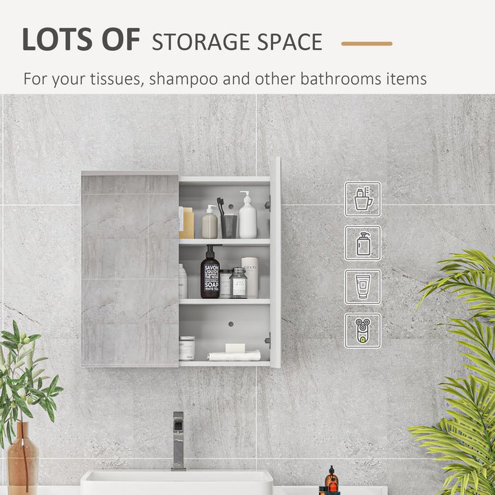Bathroom Mirror Cabinet, Wall Mounted Bathroom Storage Cupboard with Adjustable Shelf, 60W x 15D x 60Hcm, High Gloss White
