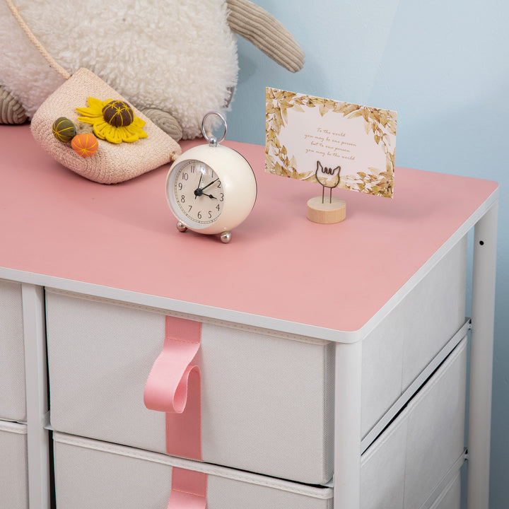 Chest of Drawers, Cloth Organizer Unit with 6 Fabric Drawers, Metal Frame and Wooden Top, Storage Cabinet for Kids Room, Living Room, Closet, Hallway, Pink