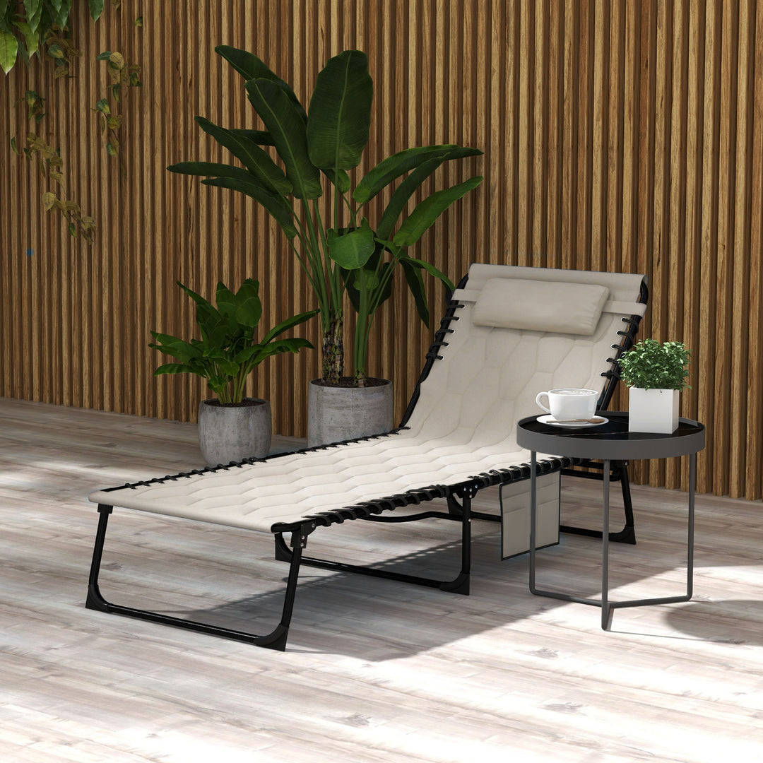 Padded Sun Lounger, with Five-Position Reclining Back - Khaki