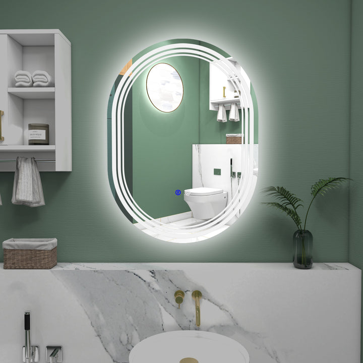 Kleankin LED Illuminated Bathroom Mirror, 700x500mm, Anti-fog with Touch Switch, Can Be Hung Vertically or Horizontally | Aosom UK