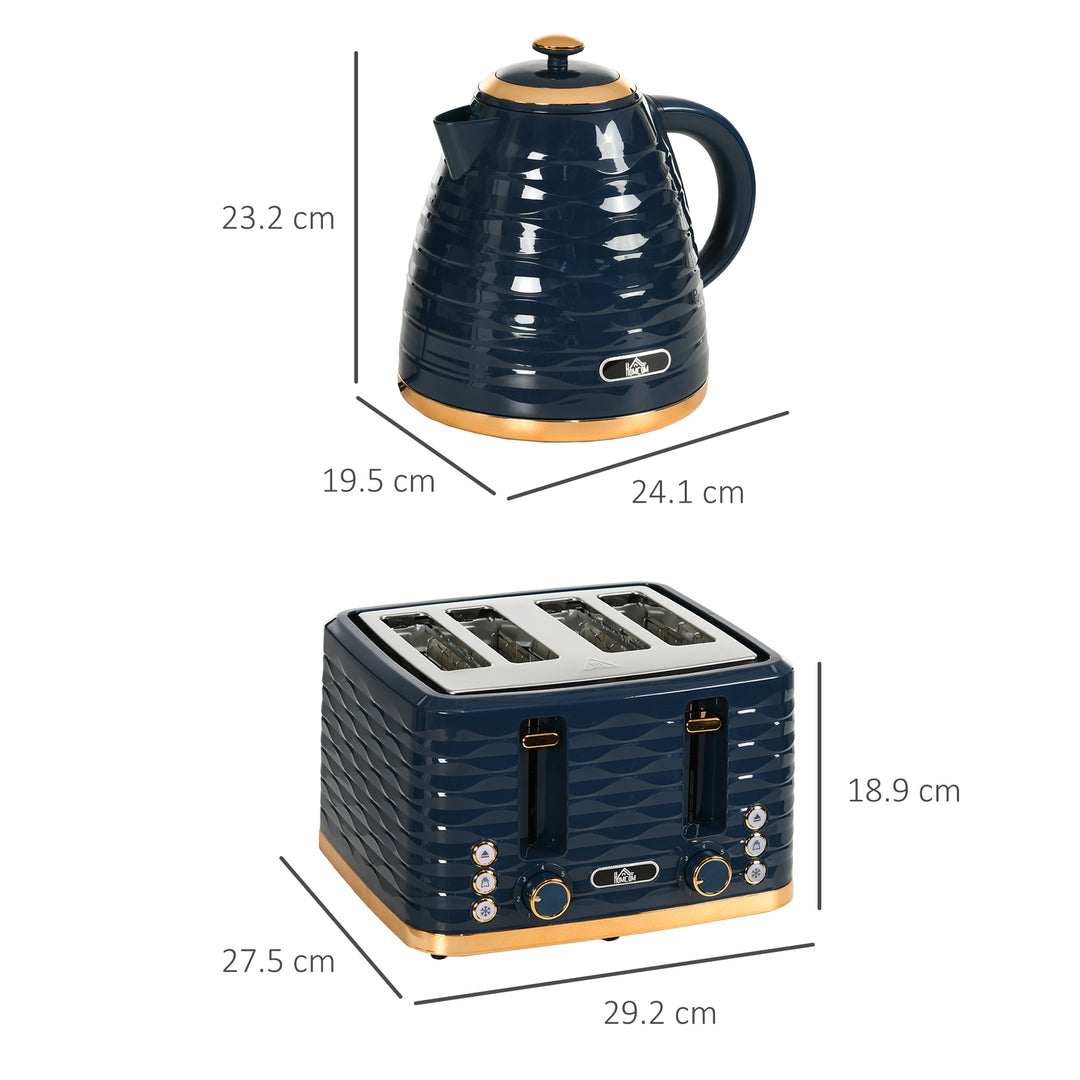 3000W 1.7L Rapid Boil Kettle & 4 Slice Toaster, Kettle and Toaster Set with 7 Browning Controls and Crumb Tray, Blue