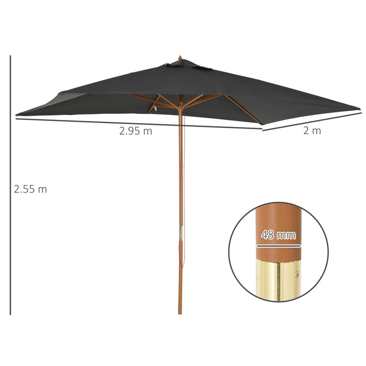 2 x 3m Wooden Garden Parasol Umbrella Outdoor Sun Shade Canopy, Dark Grey