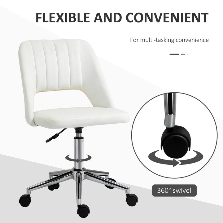 Armless Velvet-Feel Office Chair - Cream White