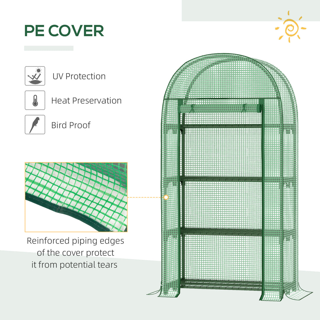 MCL 4 Tier Mini Greenhouse for Outdoor, Portable Gardening Plant Green House with Storage Shelf, Roll-Up Zipped Door, Metal Frame and PE Cover, 80 x 49 x 160cm, Green