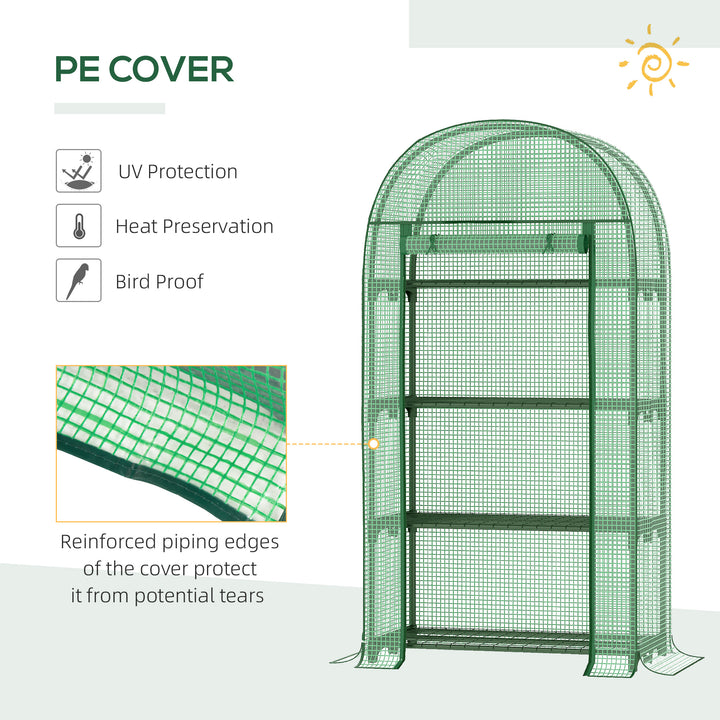 MCL 4 Tier Mini Greenhouse for Outdoor, Portable Gardening Plant Green House with Storage Shelf, Roll-Up Zipped Door, Metal Frame and PE Cover, 80 x 49 x 160cm, Green