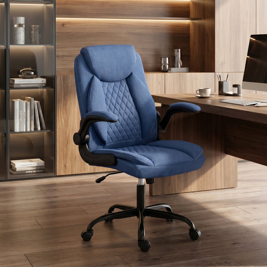 Linen-Look Computer Desk Chair, Executive Office Chair with Flip-Up Ar
