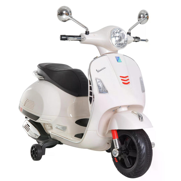 Vespa Kids Ride On Motorcycle, 6V, W/LED Lights - White - HOMCOM