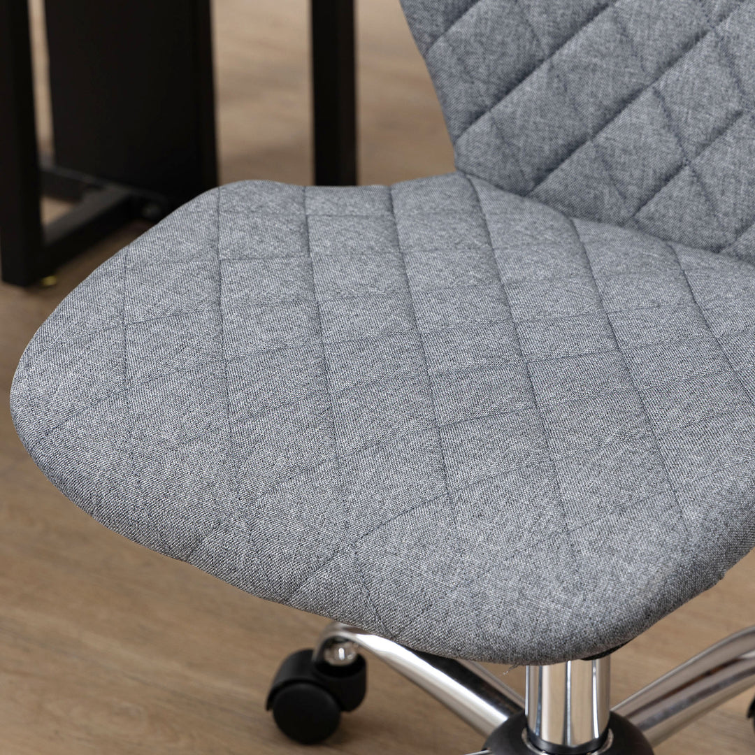 Armless Office Chair Adjustable Computer Chair Swivel Chair with Rolling Wheels and Linen Fabric Back Support for Home Office Students Study Grey