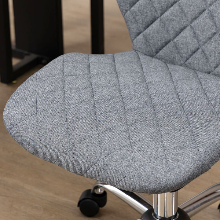 Armless Office Chair Adjustable Computer Chair Swivel Chair with Rolling Wheels and Linen Fabric Back Support for Home Office Students Study Grey