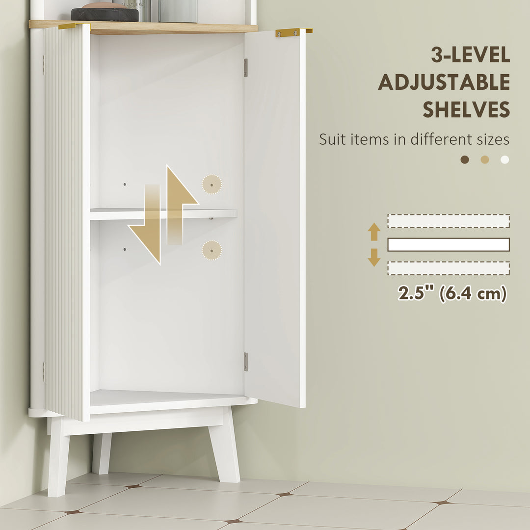 Tall Bathroom Storage Cabinet, Slim Bathroom Storage Unit with Doors and Adjustable Shelves, Freestanding Bathroom Cabinet with Curved Profile Design, White
