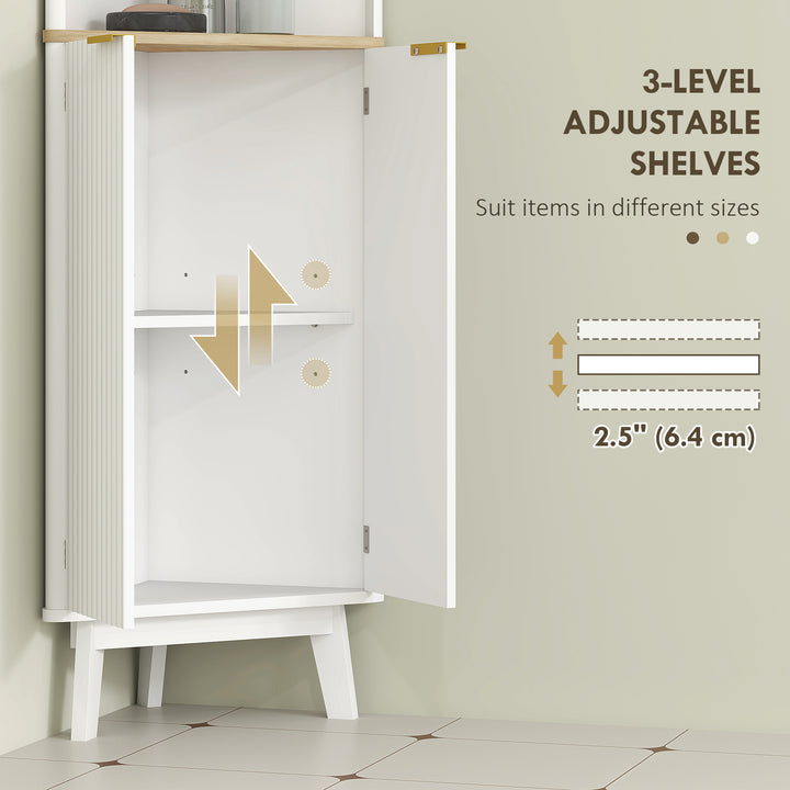 Tall Bathroom Storage Cabinet, Slim Bathroom Storage Unit with Doors and Adjustable Shelves, Freestanding Bathroom Cabinet with Curved Profile Design, White