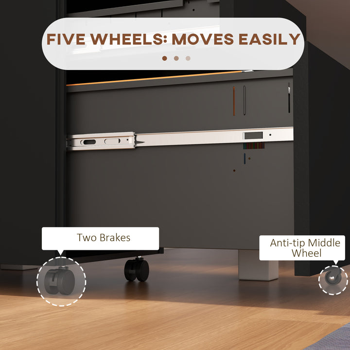 3-Drawer Vertical Filing Cabinet with Pencil Tray, Lock and 5 Wheels, Steel Mobile File Cabinet, for A4, Legal and Letter Size, Pre-Assembled Body, Black