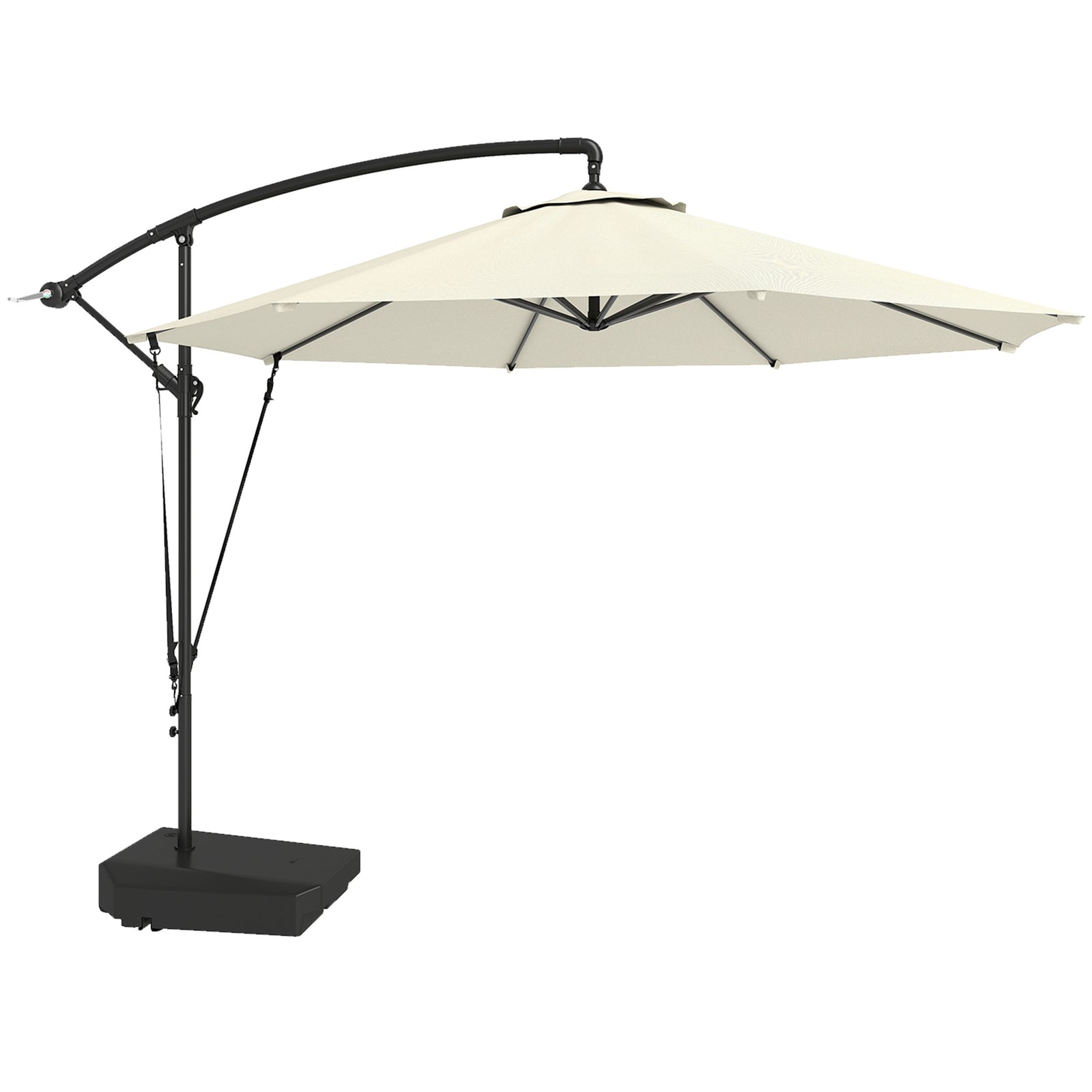 3(m) Garden Cantilever Parasol with Fillable Base up to 90kg, Wind Protection Strap, Cover, Round Banana Hanging Umbrella with Crank Handle and Tilt, UPF50+ Patio Umbrella, Cream