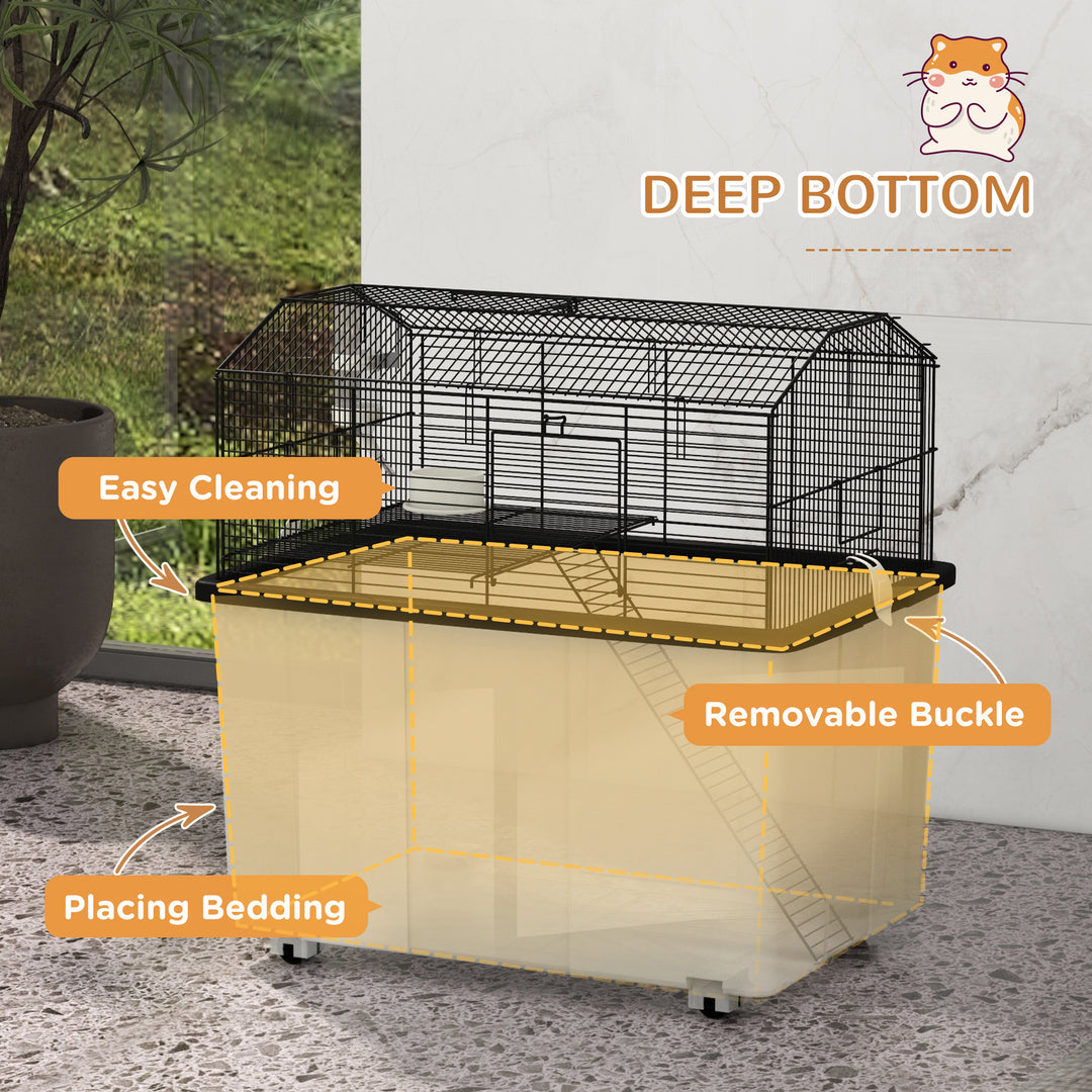Two-Tier Gerbil Cage, Hamster Cage for Dwarf Hamster, Syrian Hamster w/ Wheels, Deep Bottom, Food Dish, Water Bottle