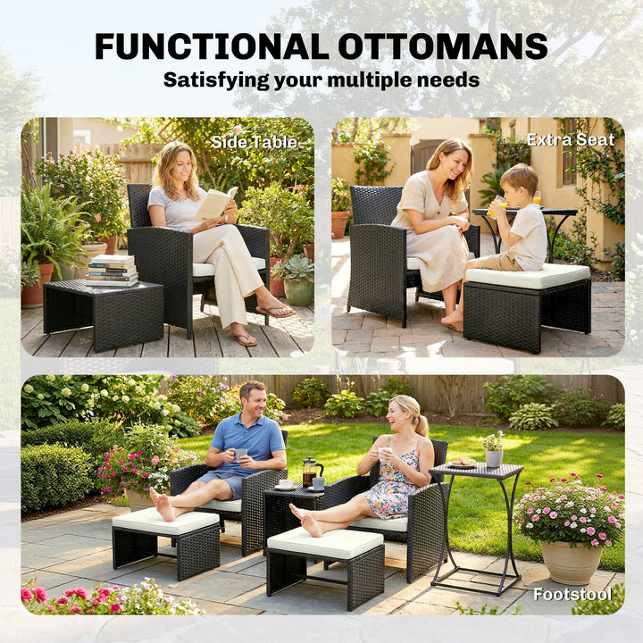 6 Piece Rattan Garden Furniture, Space-Saving Patio Furniture Set with