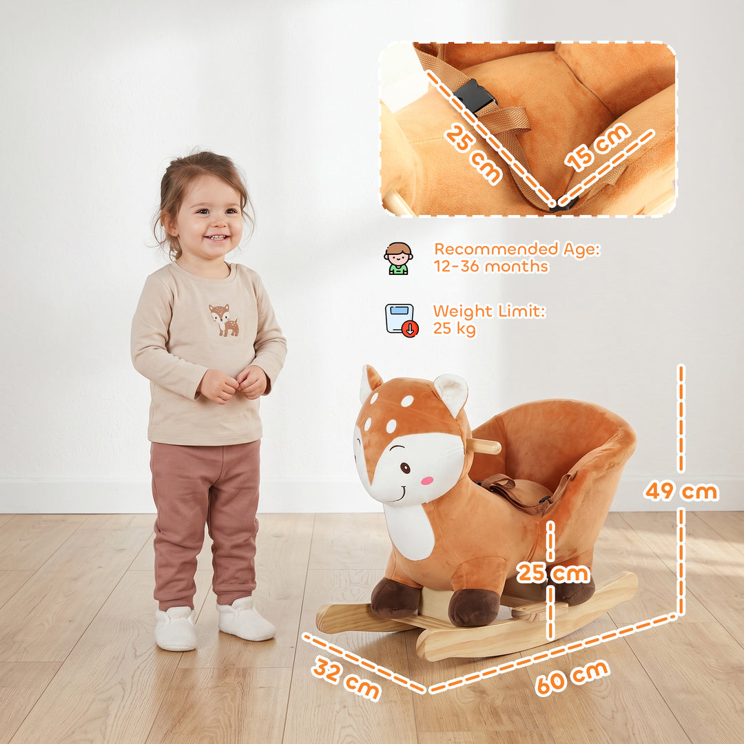 Rocking Horse, Ride on Horse Deer Design with Sounds, Security Belt - view 3
