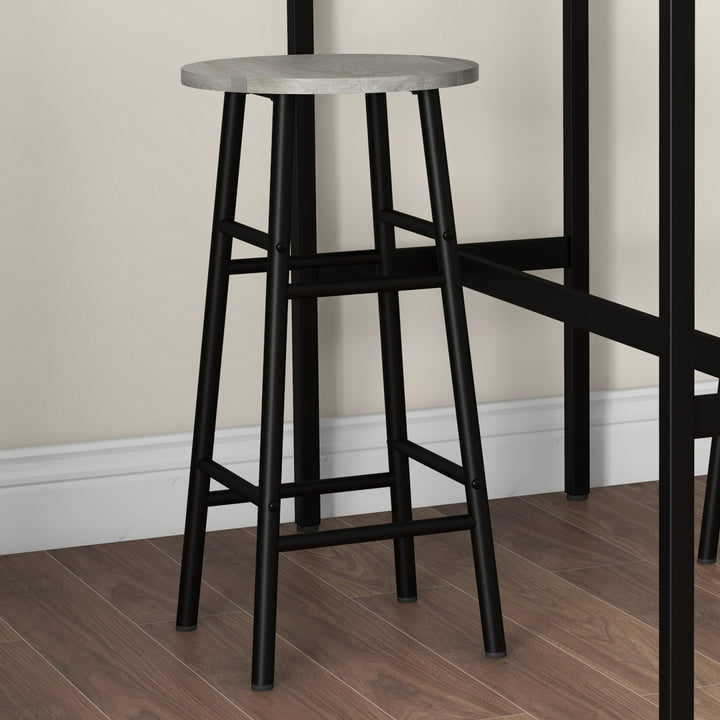 3 Piece Bar Table Set with 2 Stools, Industrial Bar Table and Stool Set, Dining Table and Chair Set, Grey