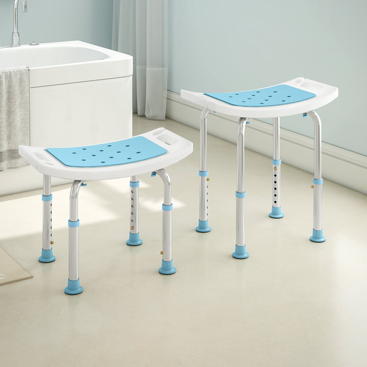 HOMCOM Shower Chair, Adjustable Height Shower Stool with Aluminium Frame and Non-Slip Feet, Bathtub Stool Seat for Elderly Disabled Handicap, Turquoise