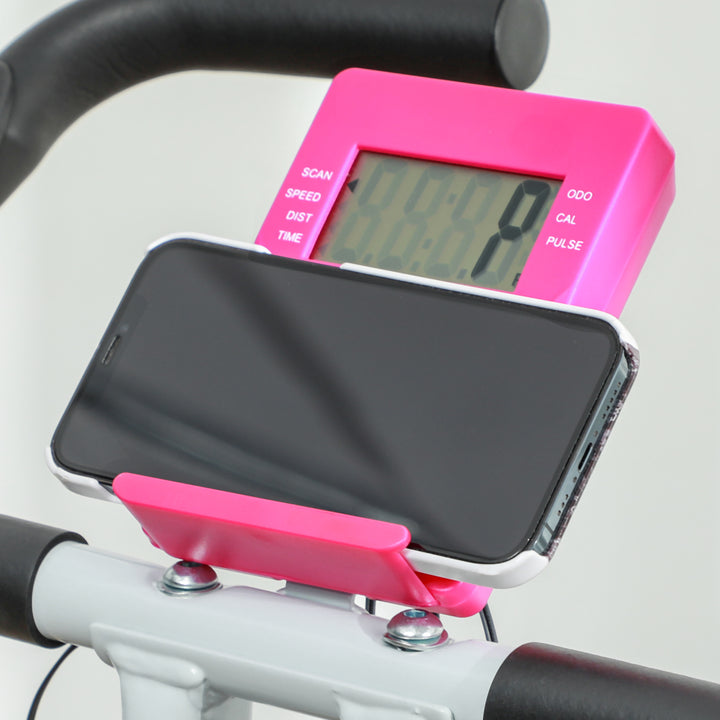 Folding and Quiet Exercise Bike with 8-Level Magnetic Resistance and Heart Rate Sensor, for Home Gym, Pink and White