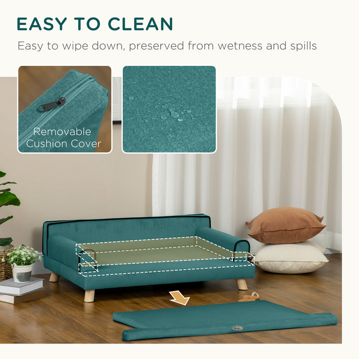 Dog Sofa, with Wooden Legs, Water-Resistant Fabric, for Medium & Large Dogs - Green