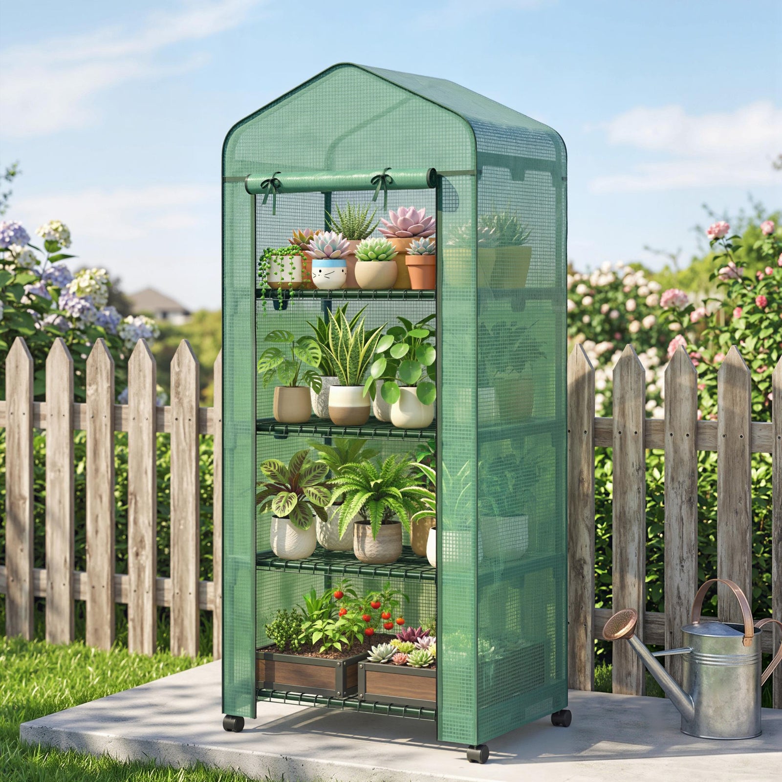 4 Tier Mini Portable Greenhouse Compact Plant Grow Shed Metal Frame PE